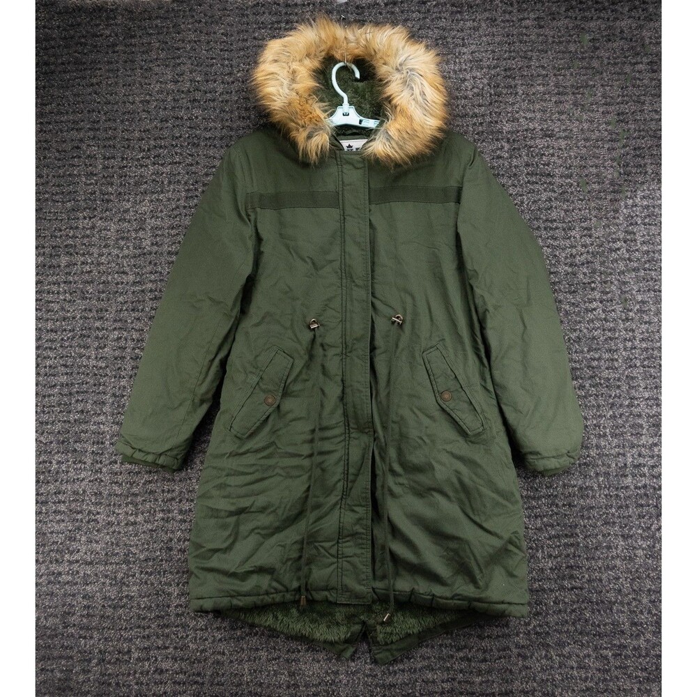 WenVen Parka Jacket Womens Large Green Full Zip Snap Hooded Lined Insulated Army